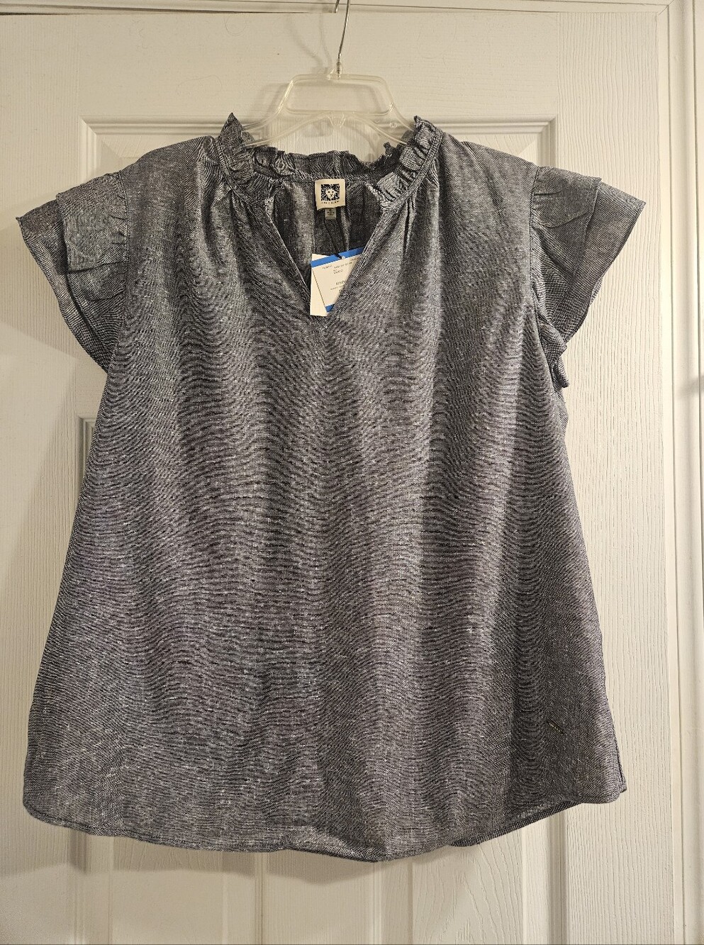 Anne Klein Linen Blend Ruffle Sleeve Blouse